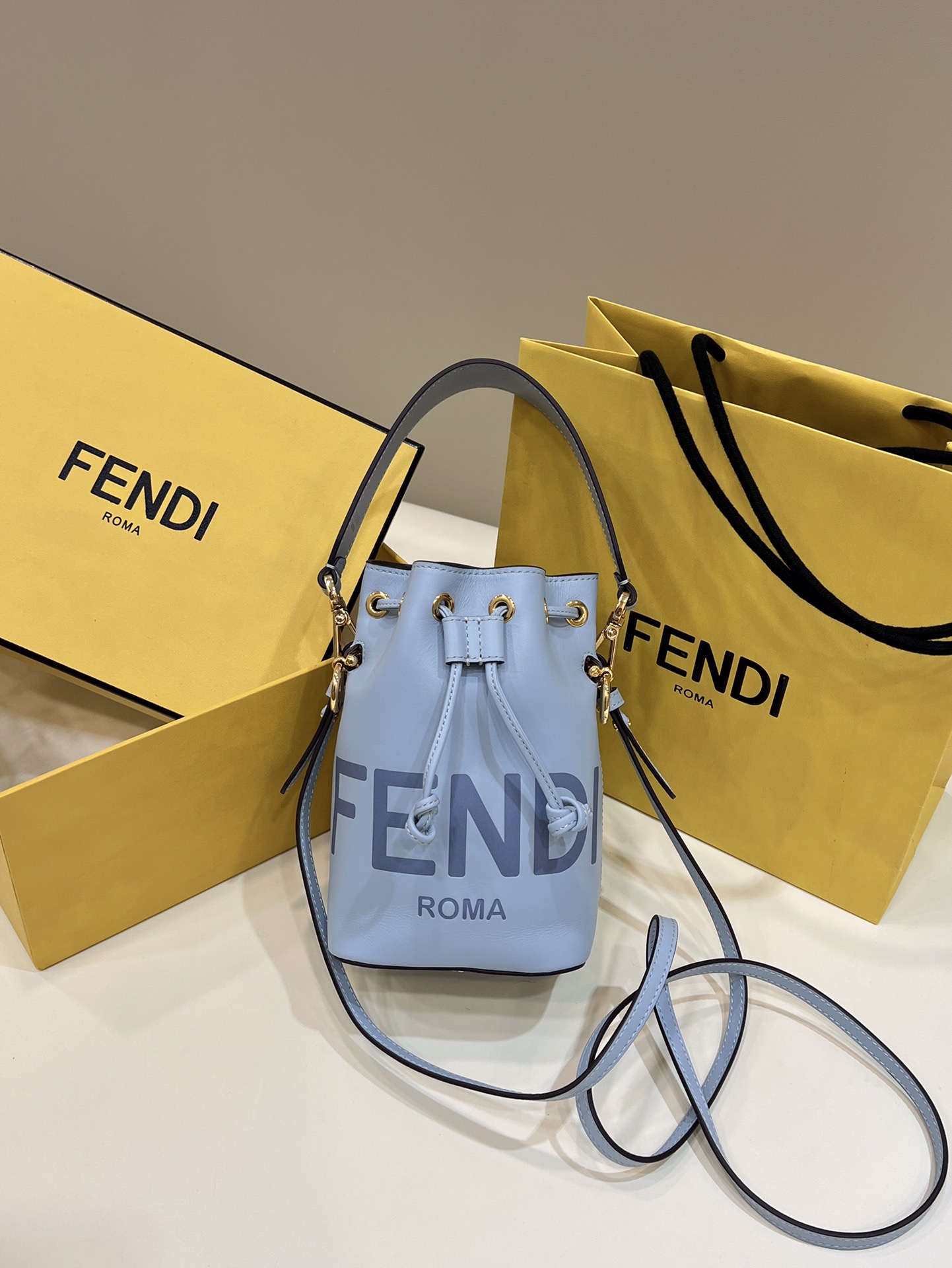 Fendi Mini Mon Tresor Leather Shoulder Bag Blue